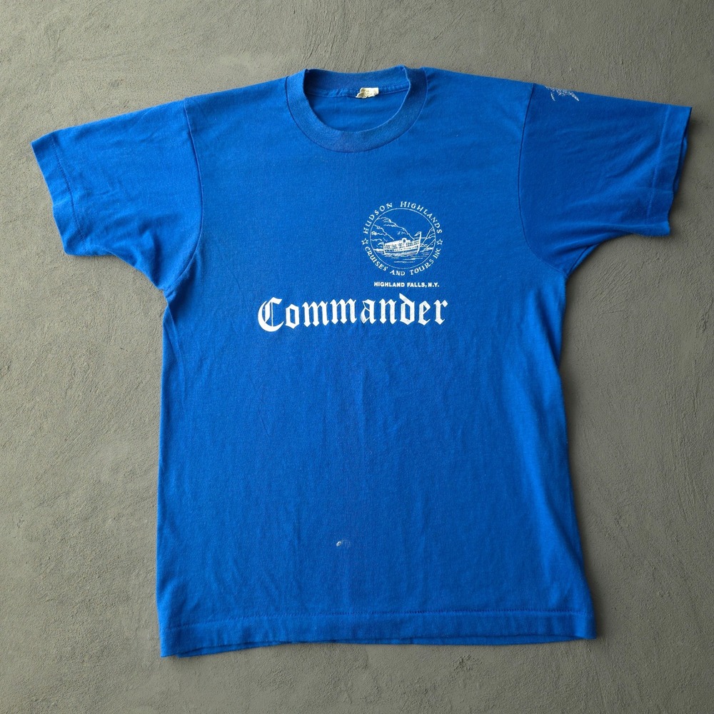 Vintage 80s Screen Stars Blue Hudson Highlands Commander T-shirt Medium USA Made